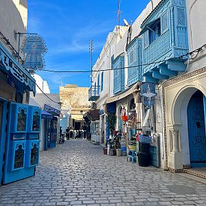 法拉Tolu-Honary拍摄的突尼斯一条美丽的蓝色街道.
