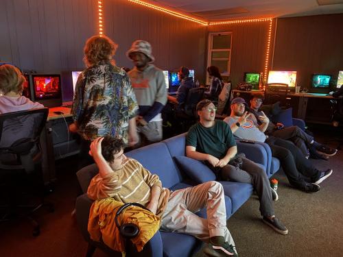 Students hang out at a recent watch party of the Overwatch League Grand Finals 2022.