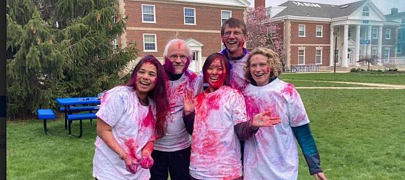 Econ/business Faculty at Holi Festival on campus in April 2022